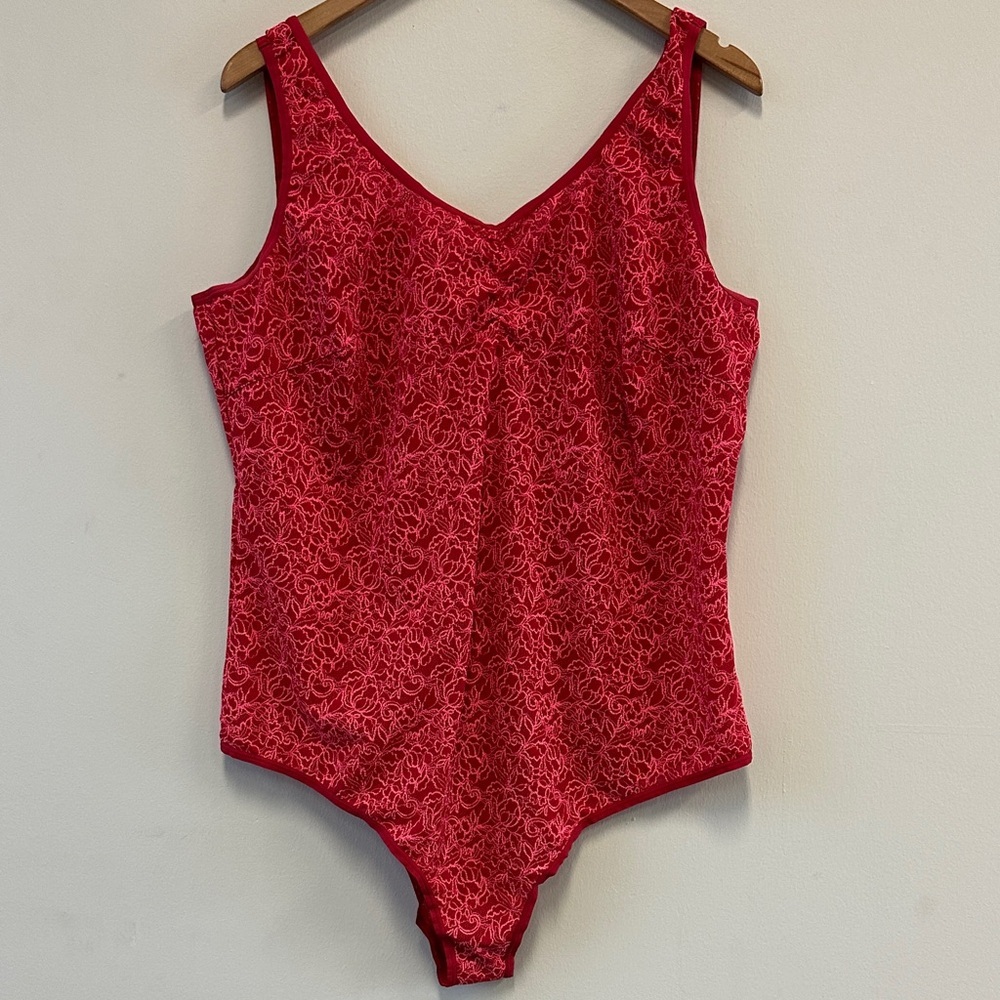 Red Floral and Mesh Patterned Bodysuit